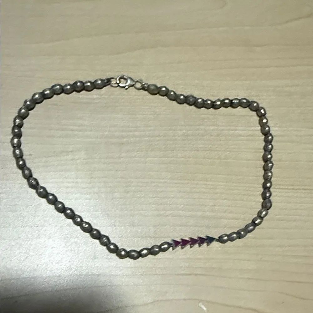 Silver Beaded VINTAGE Necklace Aarow Beads NEVER WORN - Sterling